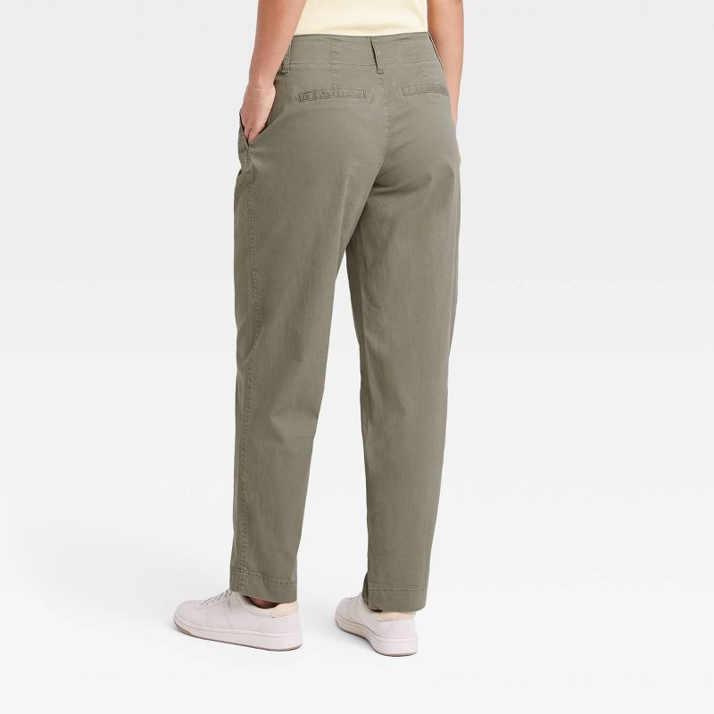 Women's High-Rise Pleat Front Tapered Chino Pants - A New Day™ Olive 4