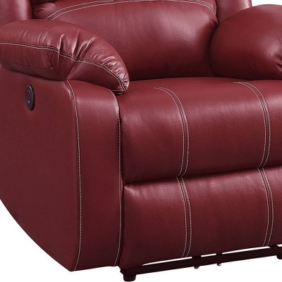 Red Faux Leather Swivel Recliner with Wood Base