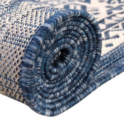 Outdoor Aztec Medallion 3x5 Blue Reversible Area Rug