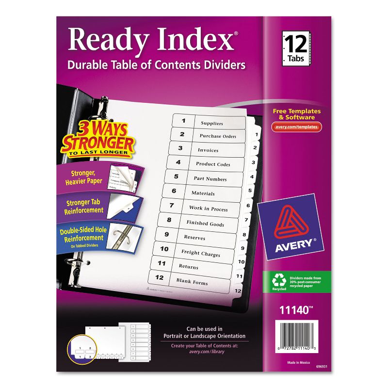 Avery Ready Index Customizable Table of Contents Black & White Dividers 12-Tab Ltr 11140, 1 of 9