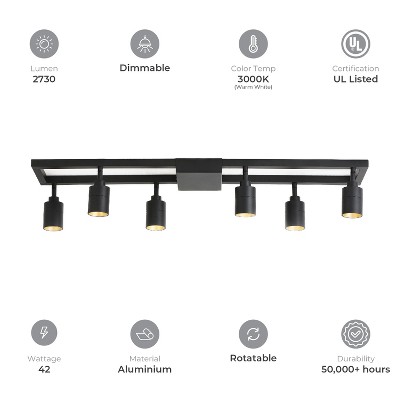 Shura Matte Black 6-Light LED Square Track Light