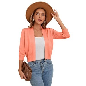 Coolmee Women's 3/4 Sleeve Cropped Cardigan Knit Sweaters Lightweight Open Front Shrug Bolero - 1 of 4