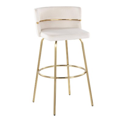 Cinch 30" Gold Metal and White Velvet Swivel Barstools, Set of 2
