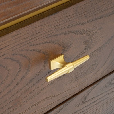 Walnut and Brass 2 Drawer Modern Nightstand with Gold Trim