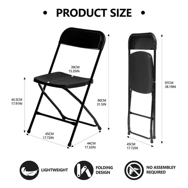 SKONYON 6 Pack Plastic Folding Chairs 350lb Capacity Portable Commercial Chair, Black, 2 of 8
