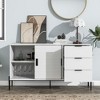 Lirago,61"D * 15.74"W * 36"H,White Modern Storage Sideboard with Sliding Glass Doors & 3 Drawers, Multi-Functional Cabinet for Entryway/Kitchen - 2 of 4