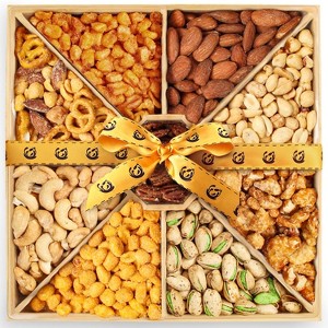 Gourmet Mixed Nuts Thanksgiving Gift Basket in Sleek Bamboo Wood Reusable Platter | XL 2 lb Platter Includes 9 Assortments of Premium Nuts, Kosher - 1 of 4