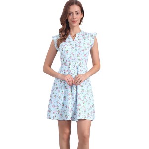 INSPIRE CHIC Women's V-Neck Ruffle Cap Sleeve A-Line Floral Chiffon Dress - 1 of 4