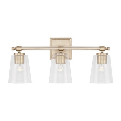 Brushed Champagne 3-Light Vanity with Clear Glass Shades