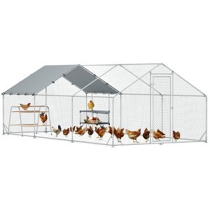 PawHut Large Metal Chicken Coop, Walk in Chicken Run for Yard with Waterproof & Anti-UV Cover, Roosting Bar, Nesting Box, 9.8' x 19.7' x 6.4' - 1 of 4