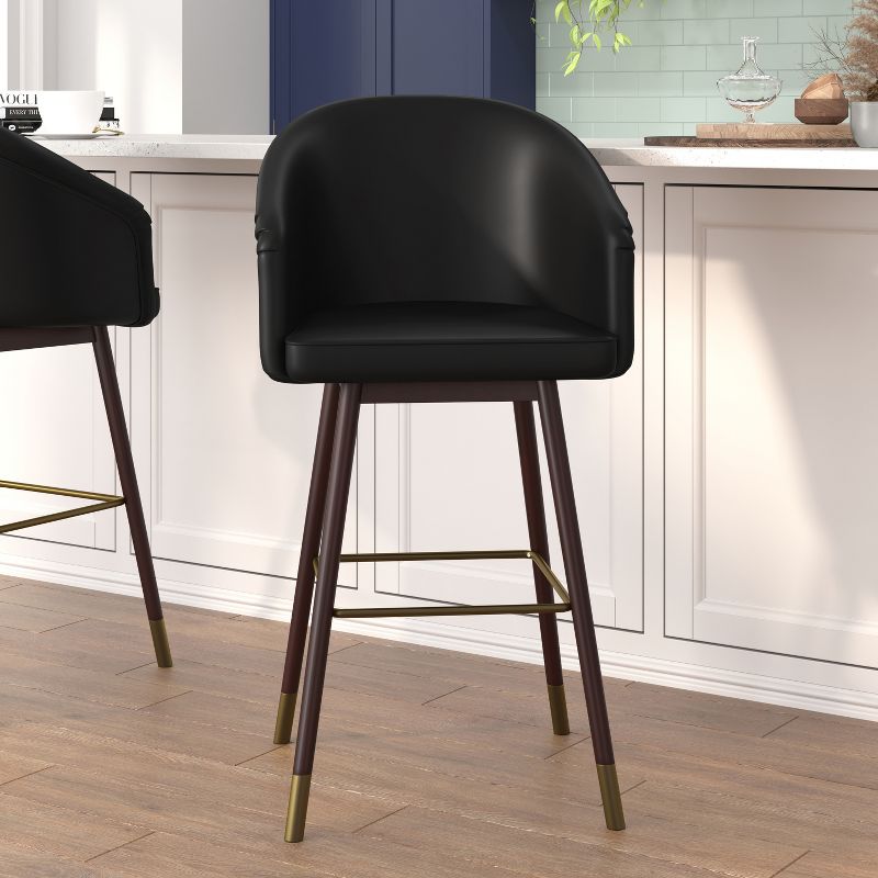 Emma and Oliver Upholstered  Bar Height Dining Stool with Wood Frame - Set of 2, 2 of 12