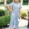 Anna-Kaci Women's Ruffle Tie Neck Short Puffed Short Sleeve Pleated Midi Dress for Daily Wear - 3 of 4