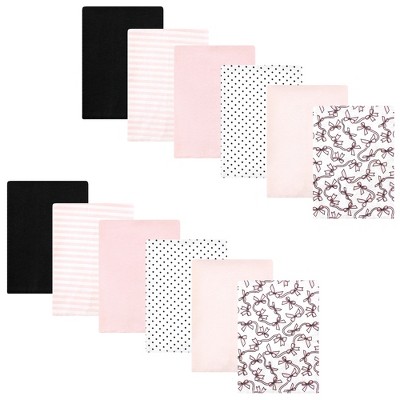 Image of Hudson Baby Infant Girl Cotton Flannel Burp Cloths Bundle, Pink Bows, One Size