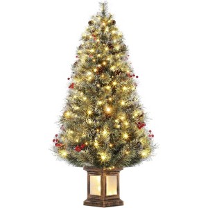 TackView Christmas Tree, Pre-Lit Artificial Christmas Tree Tabletop with Warm White Lights, Artificial Snow Flocked Pine Tree - 1 of 4