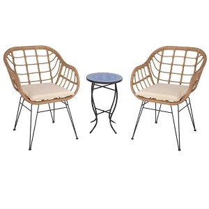 Jiallo Faux Rattan Basket Chair set with Mosiac accent table - 1 of 4