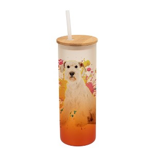 100 North 25 Ounce Frosted Glass Gradient Travel Tumbler With Straw & Wooden Lid, Schnauzer Dog Paint Splatter Orange - 1 of 4