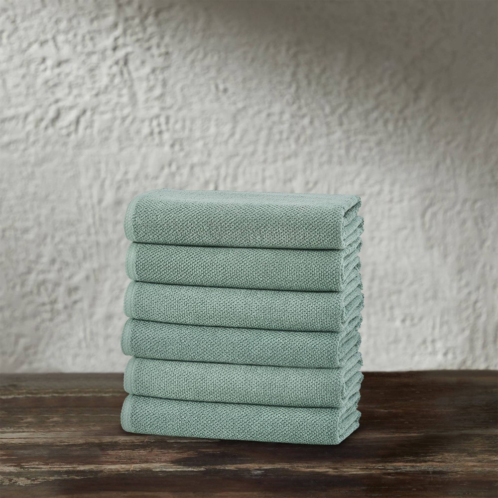 Photos - Towel 6pc Cotton Popcorn Textured Bath Hand  Set Eucalyptus - Isla Jade: Jacquard Weave, 550 GSM, Stain-Resistant