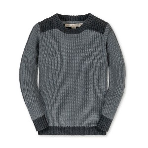 Hope & Henry Boys' Organic Long Sleeve Shoulder Detail Crewneck Pullover Sweater, Gray Heather Colorblock, XX-Small - 1 of 4