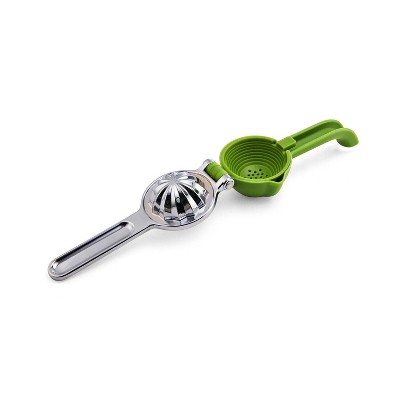 Green and Silver Aluminum Citrus Press with Seed Catcher
