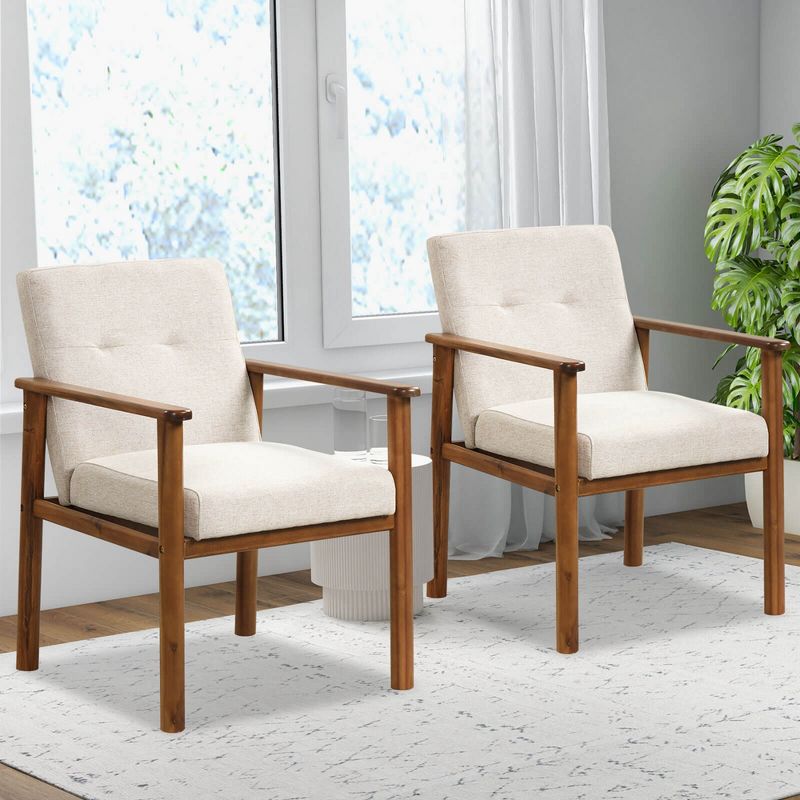 Costway Modern Accent Chair Upholstered Linen Fabric Armchair with Solid Wood Legs, 4 of 10