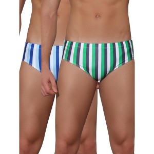 Lars Amadeus Men's Elastic Waist Color Block Stripe Pattern Summer Swim Briefs 2 Pack - 1 of 4