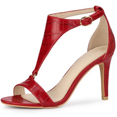Allegra K Women's T Strap Open Toe Faux Animal Pattern Stiletto High Heel Sandals