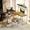 HOMCOM 61.6" L Shaped Desk with Power Outlets & LED Lights, Convertible Computer Desk with Monitor Stand and Computer Shelf for Home Office, Brown - 2 of 4