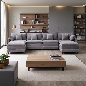 131.89" Chenille U-Shaped Modular Sectional Sofa, 6-Piece Set - 1 of 4
