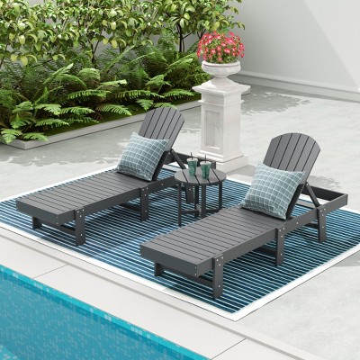 WestinTrends Dylan 3 Piece Adirondack Poly Reclining Chaise Lounge