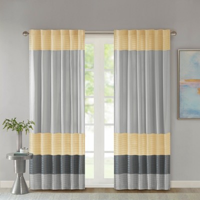 Yellow and Gray Faux Silk Light-Filtering Curtain Panel