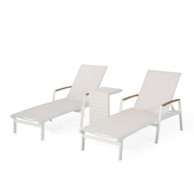 3pc Oxton Patio Aluminum Chaise Lounge Set with C-Shaped End Table - White - Christopher Knight Home