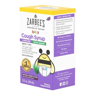 Zarbee&#39;s Baby Cough Syrup + Immune with Organic Agave &#38; Zinc - Natural Grape Flavor - 2 fl oz