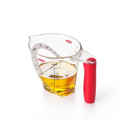 OXO 1Cup Angled Measuring Cup: Dishwasher-Safe Polypropylene, Clear & Red, Includes 1/8 to 1 Cup, Lifetime Warranty