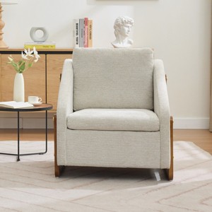 Modern Chenille Fabric Upholstered Accent Arm Chair,Comfy Leisure Wood Side Frame Armchair,Living Room Bedroom Reading Chair-Coolbibila - 1 of 4