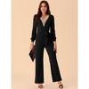 Seta T Women's Long Sleeve V Neck Belted Stretchy Wide Leg Long Pant Romper with Pockets - 3 of 4