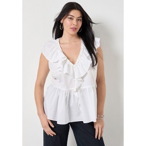 June + Vie by Roaman's Women's Plus Size Ruffled Peplum Top - 1 of 4