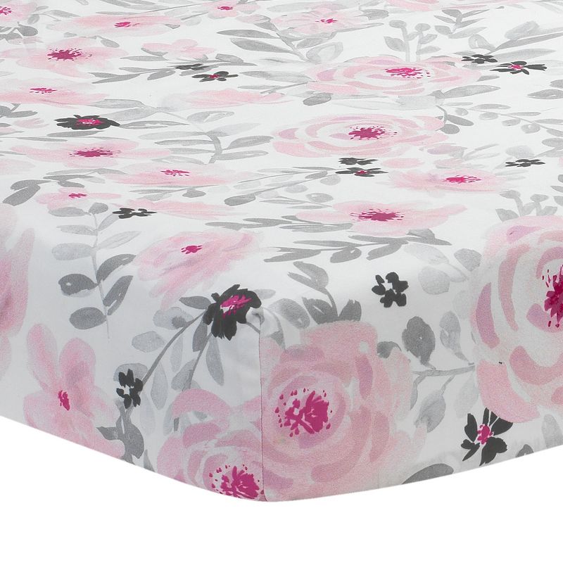 Bedtime Originals Blossom Fitted Mini Crib Sheet - Pink, Gray, White, Floral, 1 of 7