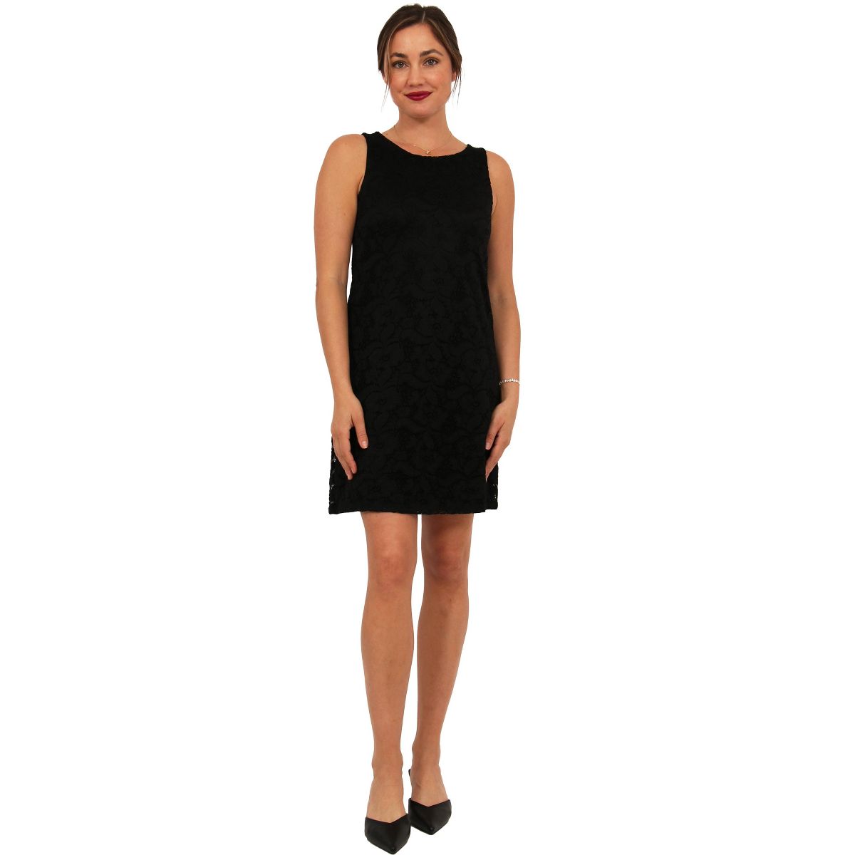 Womens Elevate Lace Sleeveless Boat Neck Mini Shift Dress - 24seven Comfort Apparel™