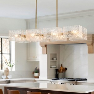LLHZSY Farmhouse Modern Rectangle Chandeliers With Water Ripple Glass 8-Light Fixture for Dining Room-Gold W38 1/5" - 1 of 4