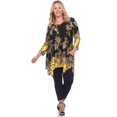 Women's Plus Size Floral Chain Printed Tunic Top with Pockets - White Mark