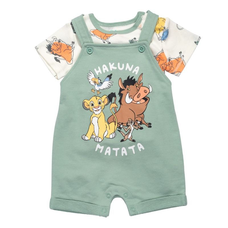 Disney Lion King Pumbaa Timon Simba Baby French Terry Short Overalls T-Shirt and Hat 3 Piece Set Newborn to Infant, 4 of 9