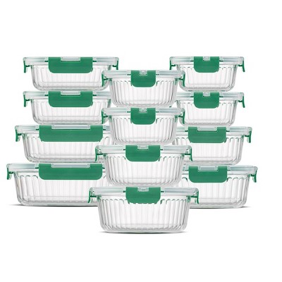 JoyJolt 24-Piece Green Fluted Glass Food Storage Container Set