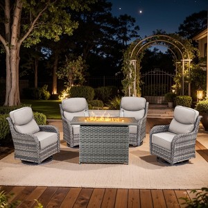 Buenhomino 5 Pieces Patio Wicker Furniture Set - 4 Outdoor Swivel Rocker Glider Chairs with Propane Fire Pit Table, Warm Patio Conversation Set - 1 of 4