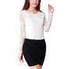 Allegra K Women's Slim Fit Sheer-Long-Sleeves Flower Embroidery Lace Top - 2 of 4