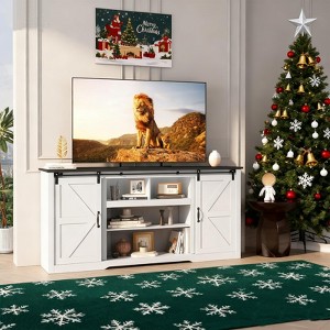 70" Farmhouse TV Stands for 80" TVs, Rustic Wooden Entertainment Center with Adjustable Shelves & Sliding Barn Door,TV Console Table with Open Storage - 1 of 4