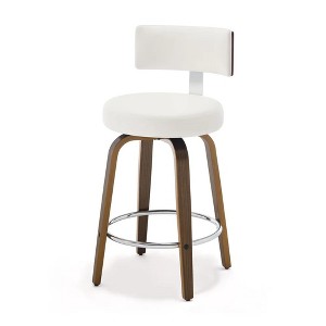 Bekrvio 26" Swivel Counter Height Bar Stools, Faux Leather Upholstered with Back, Walnut Wood Legs, Mid Century Kitchen Island Counter Chairs - 1 of 4