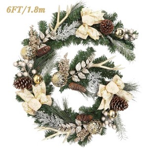 GAOMON 6 Feet Christmas Garland with Lights for Mantle, Lighted Battery Operated Xmas Garland with 20 LED Lights Gold Balls - 1 of 4
