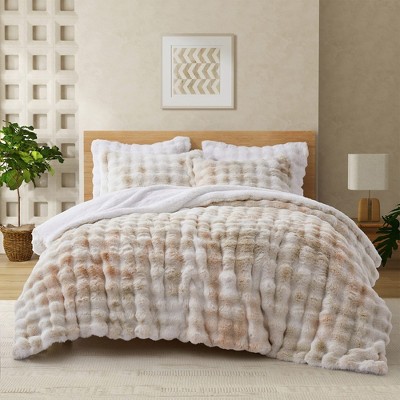 Peace Nest Dual-Side Fluffy Faux Rabbit Fur Comforter Set, Plush Fuzzy Bedding Set