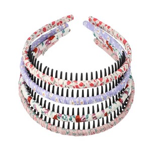 Unique Bargains Women's Teeth Comb Floral Pattern Elastic Headbands Set Red Purple 4 Pcs - 1 of 4