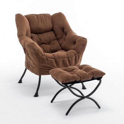 INFURNIC Accent Chairs Upholstered Recliner with Ottoman Comfortable Lounge Chair for Living Room, Brown, 31.29"*30.7"*36.61"